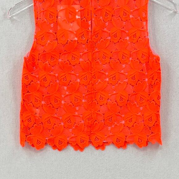 ALC Adriana Crop Top Women 0 Neon Orange Floral Lace Crew neck Scalloped Crochet - Picture 7 of 15